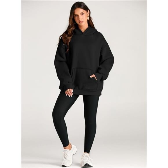 Women's Oversized Fleece Hoodie Sweatshirt Long Sleeve Pullover Fall Outfit - Picture 6 of 7